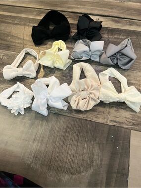 Girls Elastic Bow Headband Set - Neutral Colors